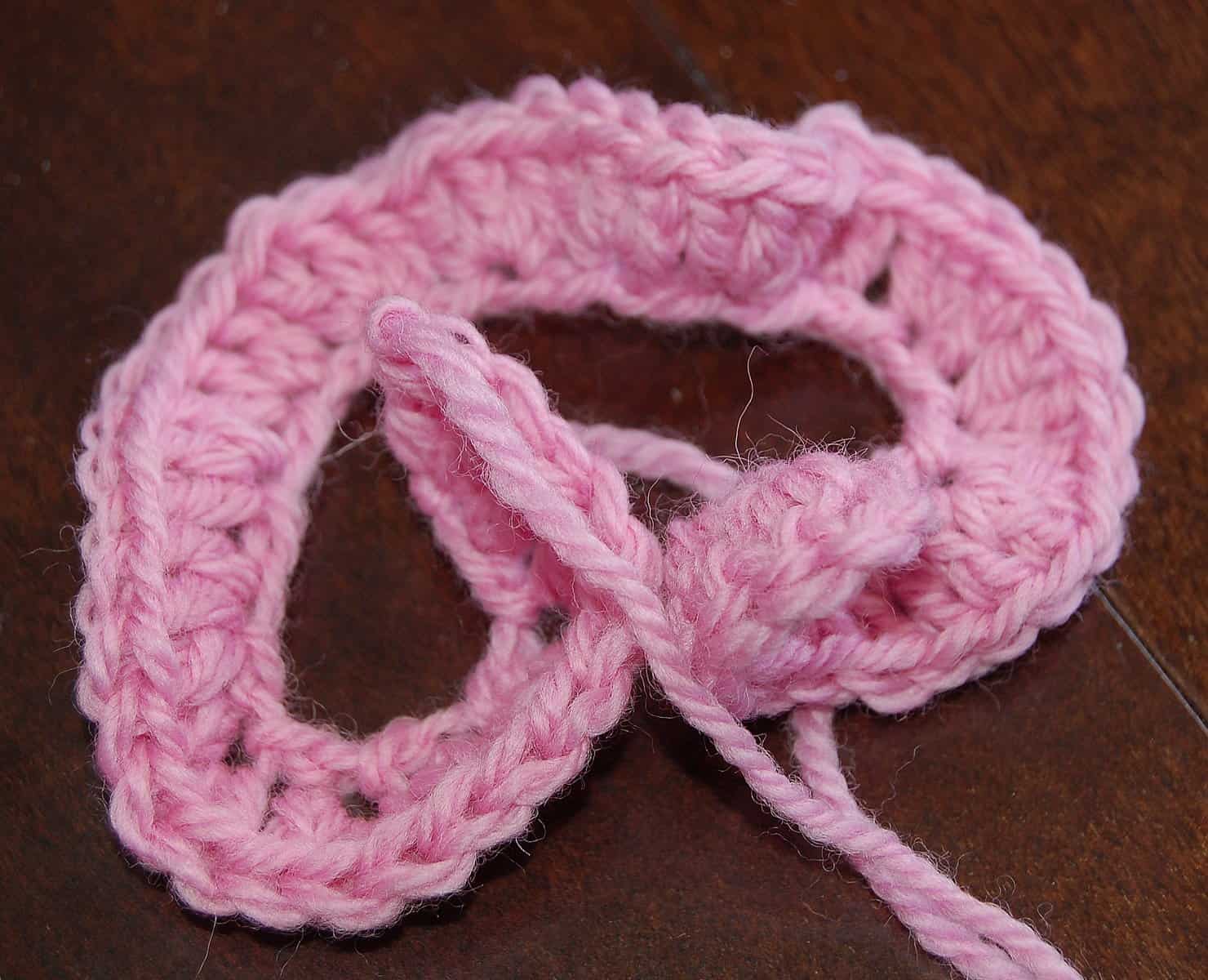 Crochet rose before being assembled.