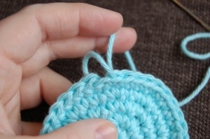 How to invisible join in the round crochet with small light blue swatch.