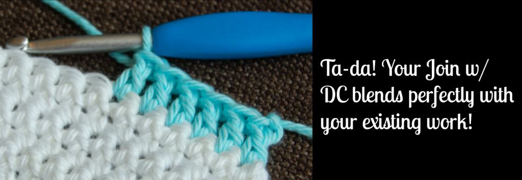 White and blue crochet swatch with standing double crochet and double crochet stitches.