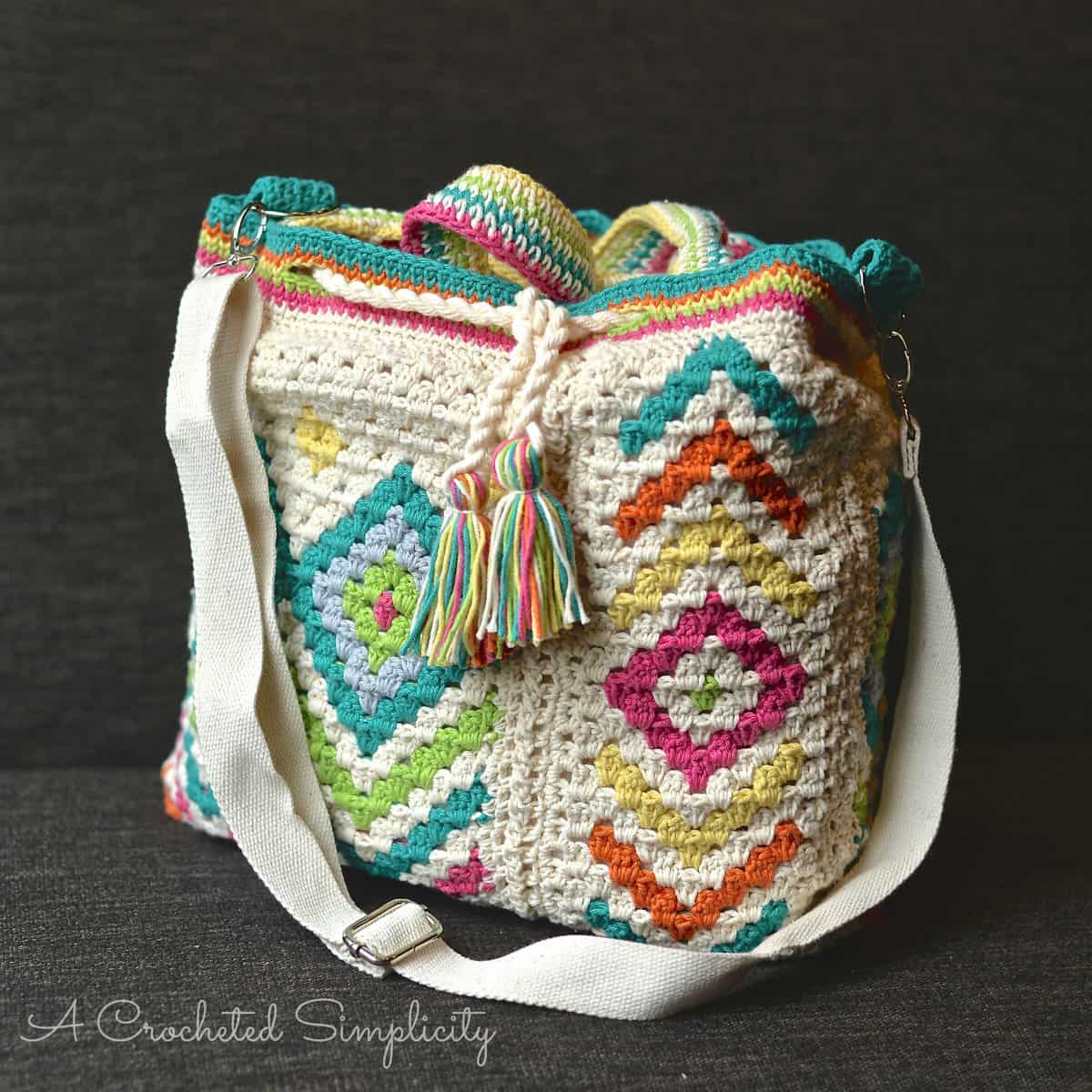 &quot;Boho Chic&quot; Mosaic Tote Bag - A Crocheted Simplicity