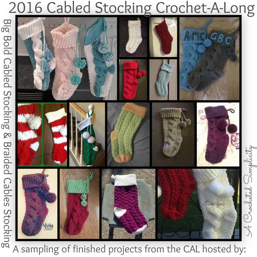 2016 Cabled Stocking Crochet-A-Long Finished Projects, hosted by A Crocheted Simplicity