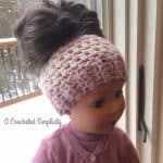 Free Crochet Pattern - Linen Stitch Messy Bun Doll Hat by A Crocheted Simplicity