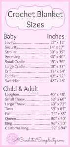 Size Chart For Crochet Blankets
