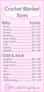 Crochet Blanket Sizes Chart