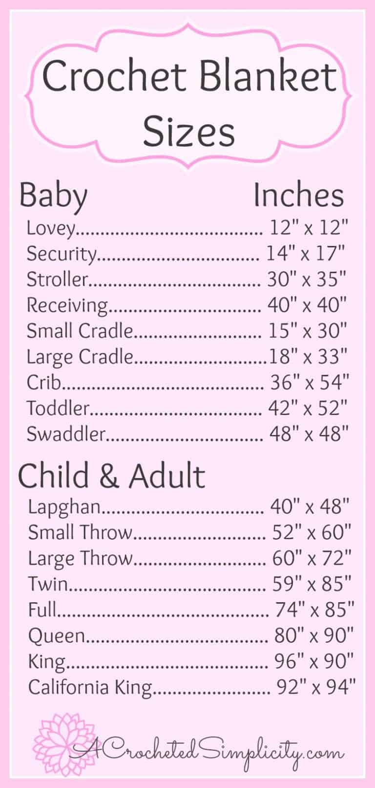 Crochet Afghan & Blanket Size Chart