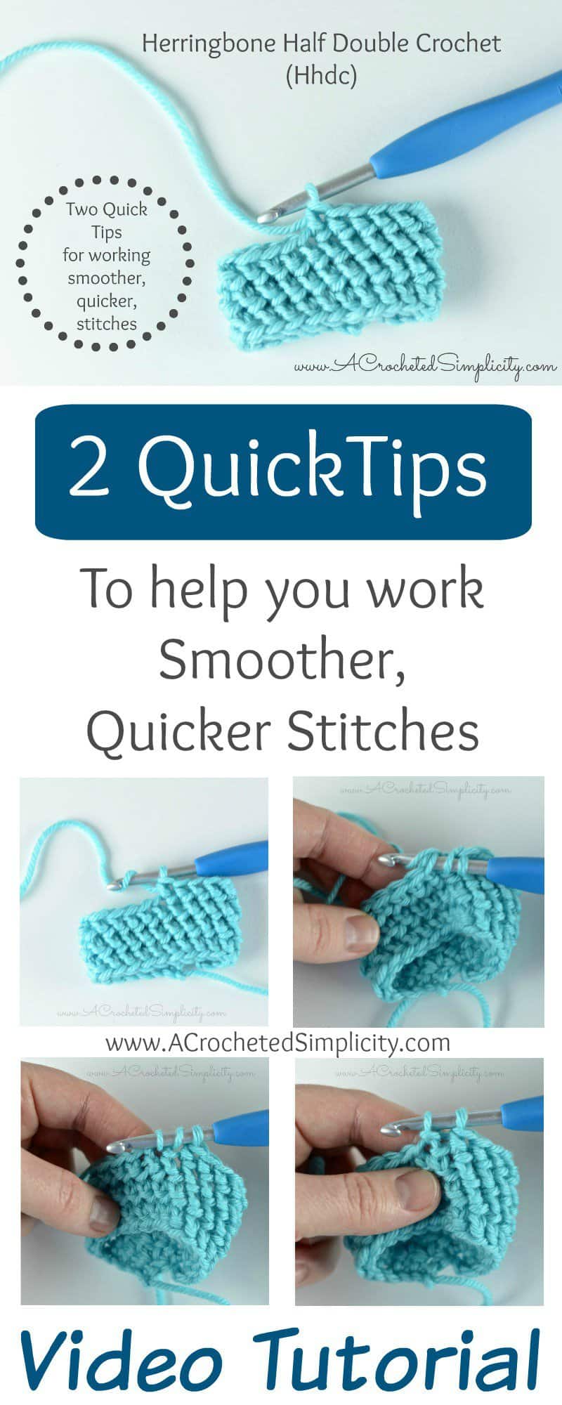2 Quick Tips to working Frustration Free Herringbone Stitches! A quick crochet video tutorial by A Crocheted Simplicity #crochettutorial #crochet #herringbonecrochetstitch #crochetherringbonestitch #crochetvideotutorial