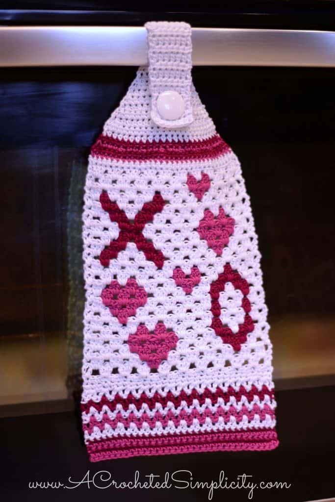 Free Crochet Pattern - Hugs & Kisses Crochet Towel by A Crocheted Simplicity