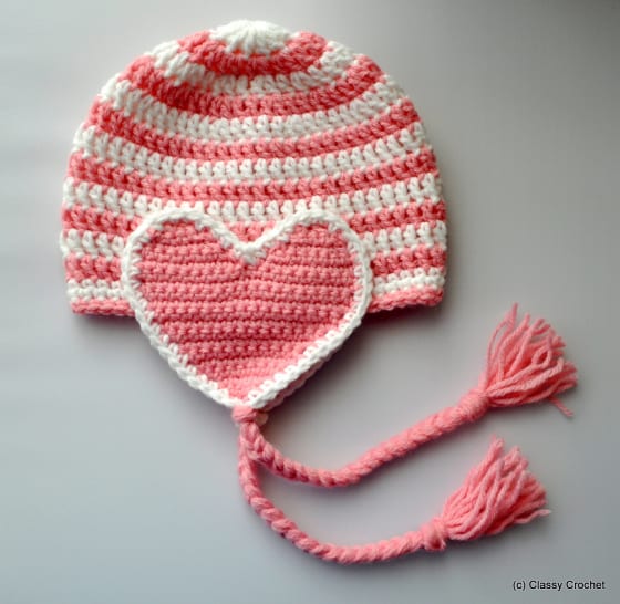 Free Pattern: Crochet Valentine Heart Earflap Hat by Classy Crochet