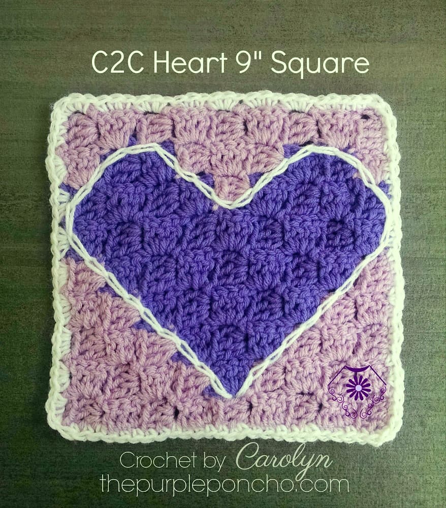 Free Crochet Pattern C2C-Heart-9-inch-Square-by-The-Purple-Poncho