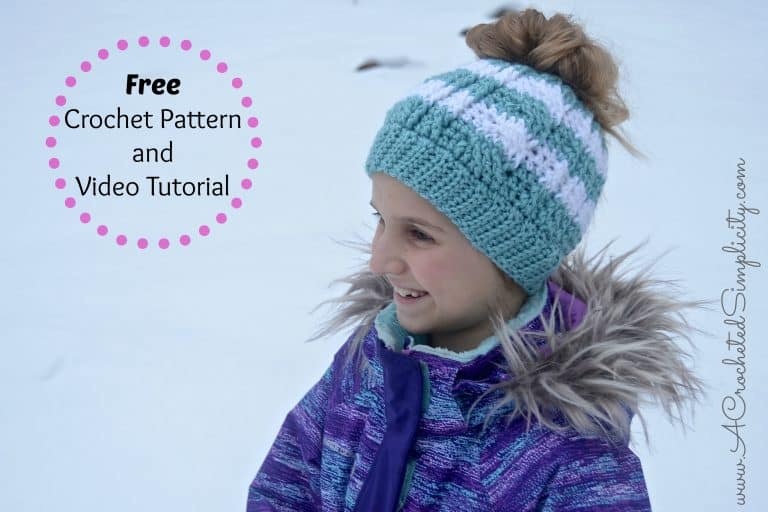 Free Crochet Pattern – Crochet Cabled Messy Bun (Kids’ Sizes) (video tutorial included)