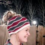 Free Crochet Pattern - Brain Waves Messy Bun Hat by Playin Hooky