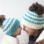 Free Crochet Pattern - Mommy & Me Messy Bun Hats by Repeat Crafter Me