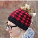 Free Crochet Pattern - Messy Bun Plaid Hat by Whistle Ivy