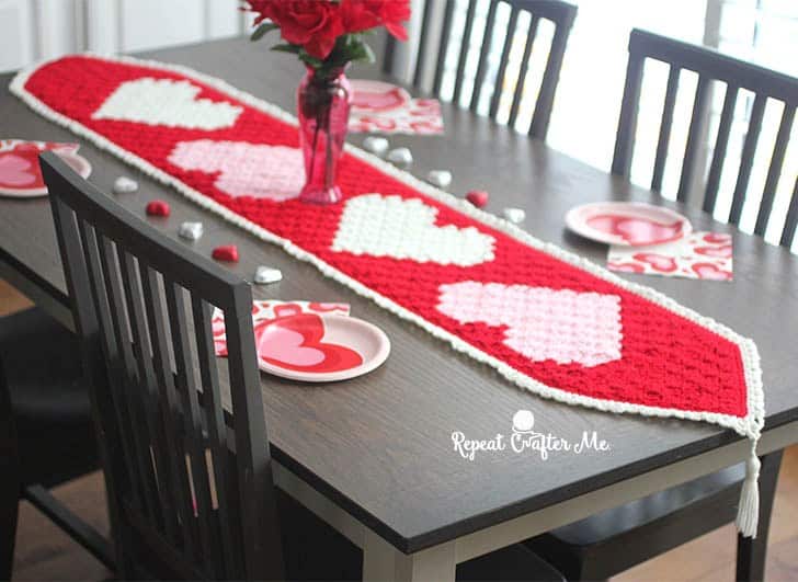 Free Crochet Pattern C2C-Valentine's-Heart-Table-Runner by Repeat Crafter Me
