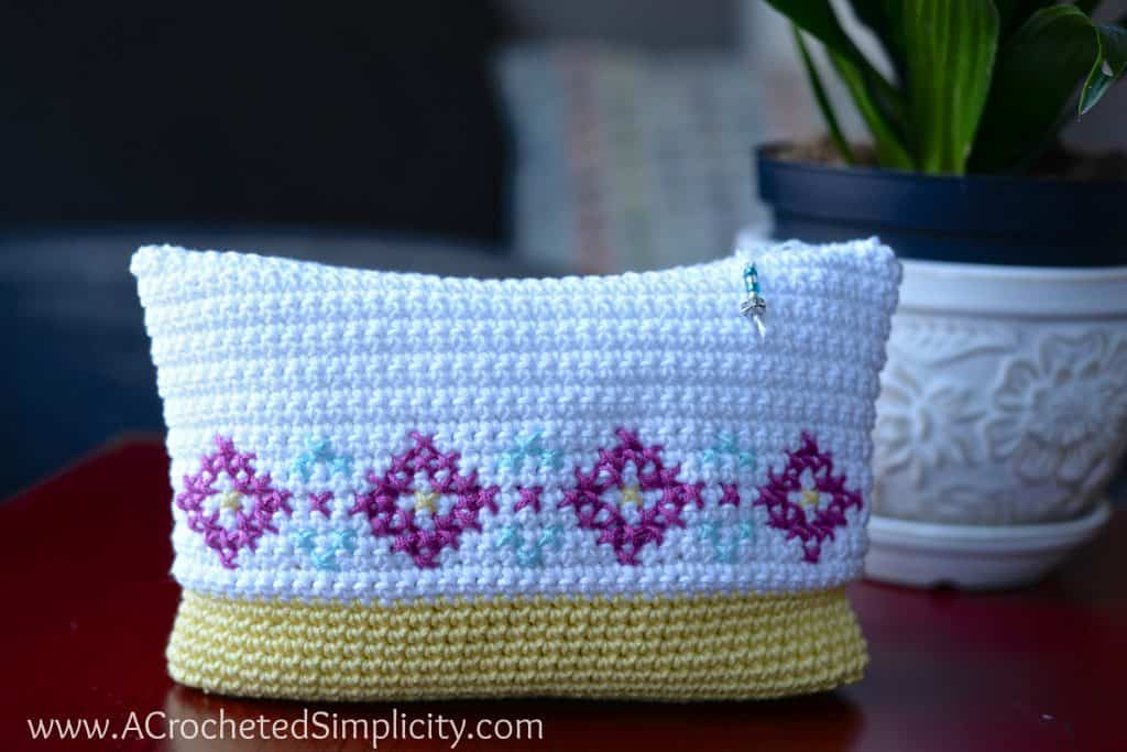 Free Crochet Pattern - Cross Stitch Make-Up Bag / Pouch by A Crocheted Simplicity