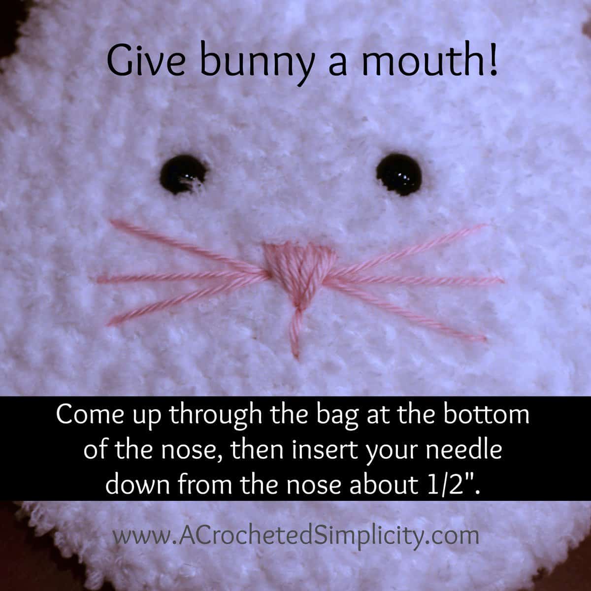 How to embroider a mouth on a crochet bunny.