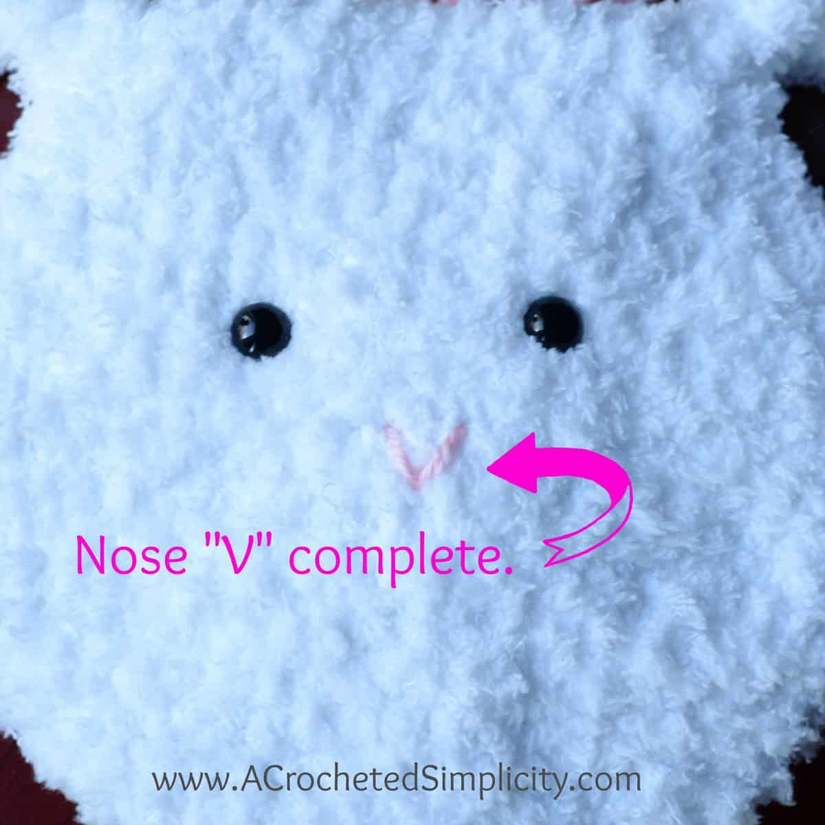 Crochet bunny bag nose tutorial.