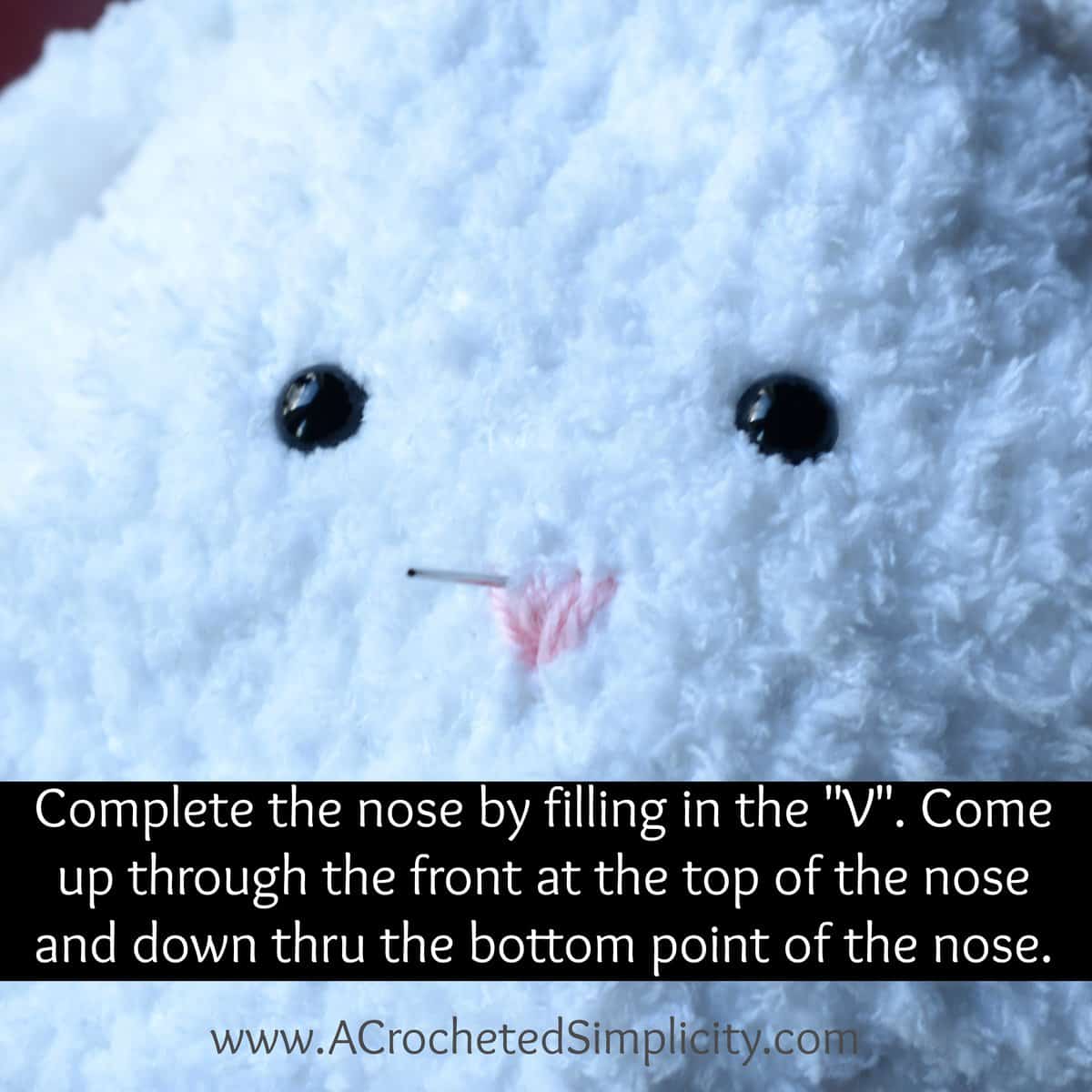 Crochet bunny bag embroidered nose tutorial.