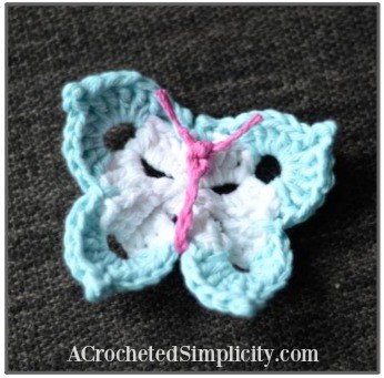 Free Crochet Pattern - Butterfly Applique - 2 Sizes - by A Crocheted Simplicity