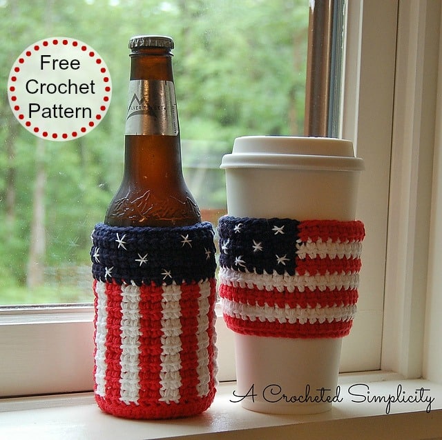 Free Crochet Pattern - "Celebrate" Cozy & Coffee Sleeve by A Crocheted Simplicity Patriotic Crochet Project