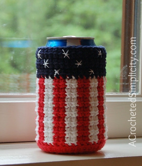 Free Crochet Pattern - "Celebrate" Cozy & Coffee Sleeve by A Crocheted Simplicity Patriotic Crochet Project