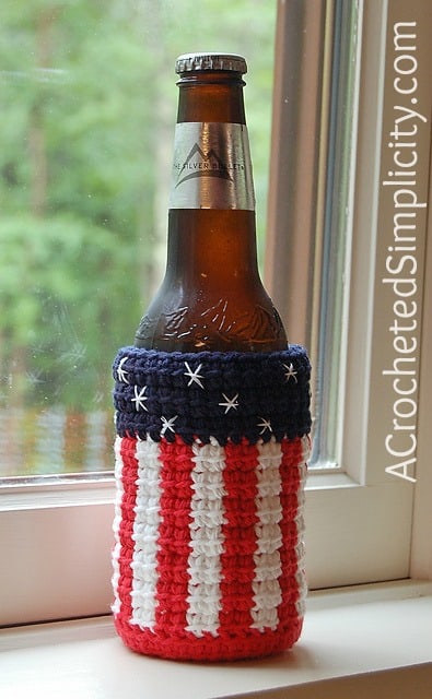 Free Crochet Pattern - "Celebrate" Cozy & Coffee Sleeve by A Crocheted Simplicity Patriotic Crochet Project