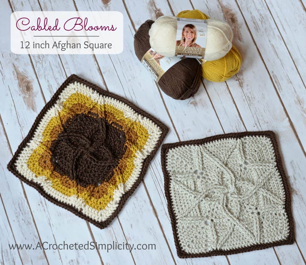 Free Crochet Pattern - Cabled Blooms 12 inch Afghan Square by A Crocheted Simplicity