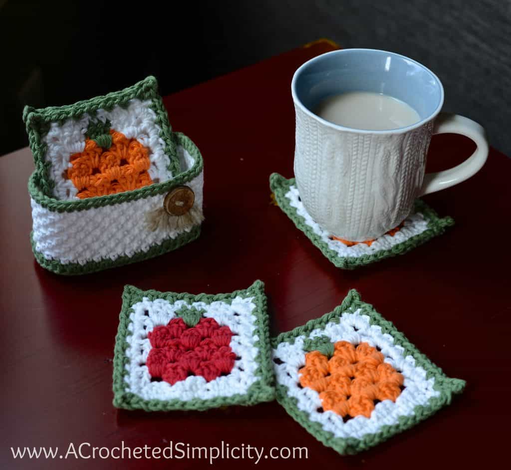 Free Crochet Pattern - Fall Harvest Coasters & Basket Set by A Crocheted Simplicity