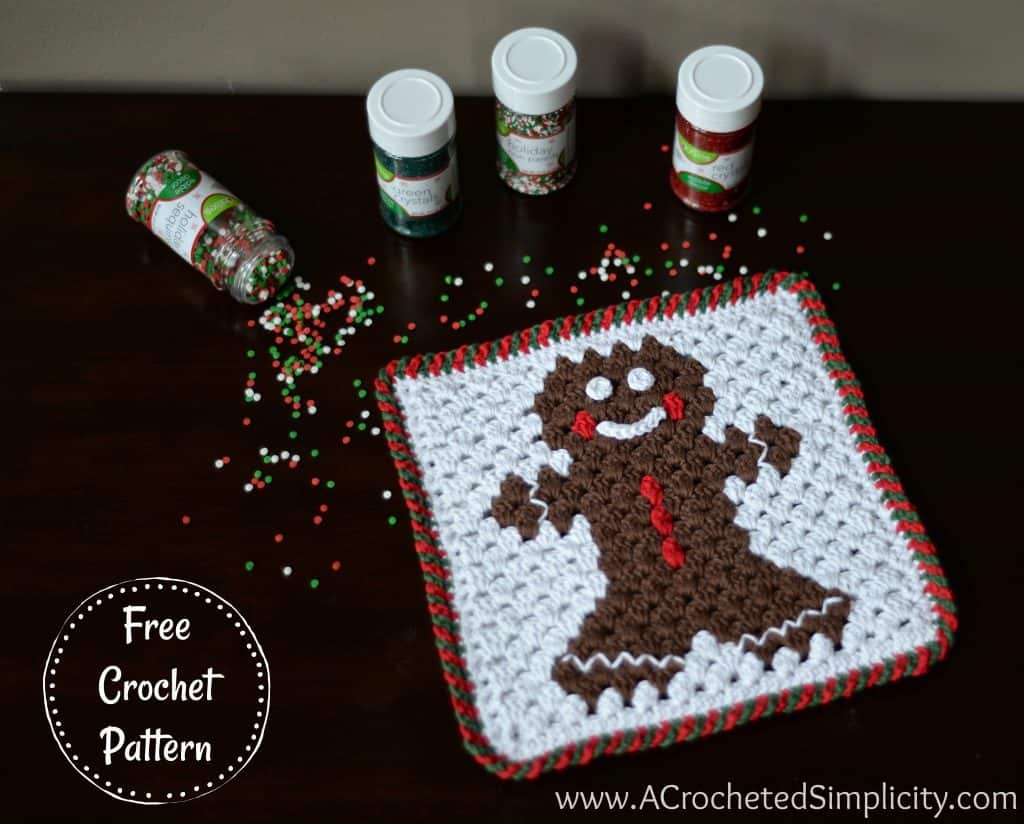 Free Crochet Pattern - Gingerbread Man Hot Pad by A Crocheted Simplicity