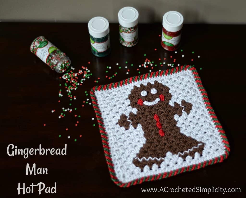 Free Crochet Pattern - Gingerbread Man Hot Pad by A Crocheted Simplicity