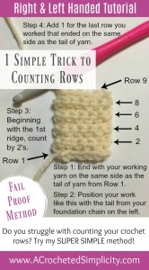 Crochet Trick: How to Count Crochet Rows - Right & Left Handed Tutorial by A Crocheted SimplicityCrochet Trick: How to Count Crochet Rows - Right & Left Handed Tutorial by A Crocheted Simplicity