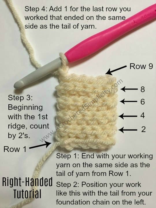 Crochet Trick: How to Count Crochet Rows - Right & Left Handed Tutorial by A Crocheted Simplicity