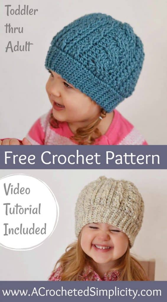 Free Crochet Pattern - Crochet Cabled Beanie (Toddler - Adult) (video ...