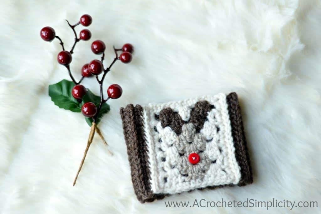 Free Crochet Pattern - Reindeer Coffee Sleeve/Cozy by A Crocheted Simplicity