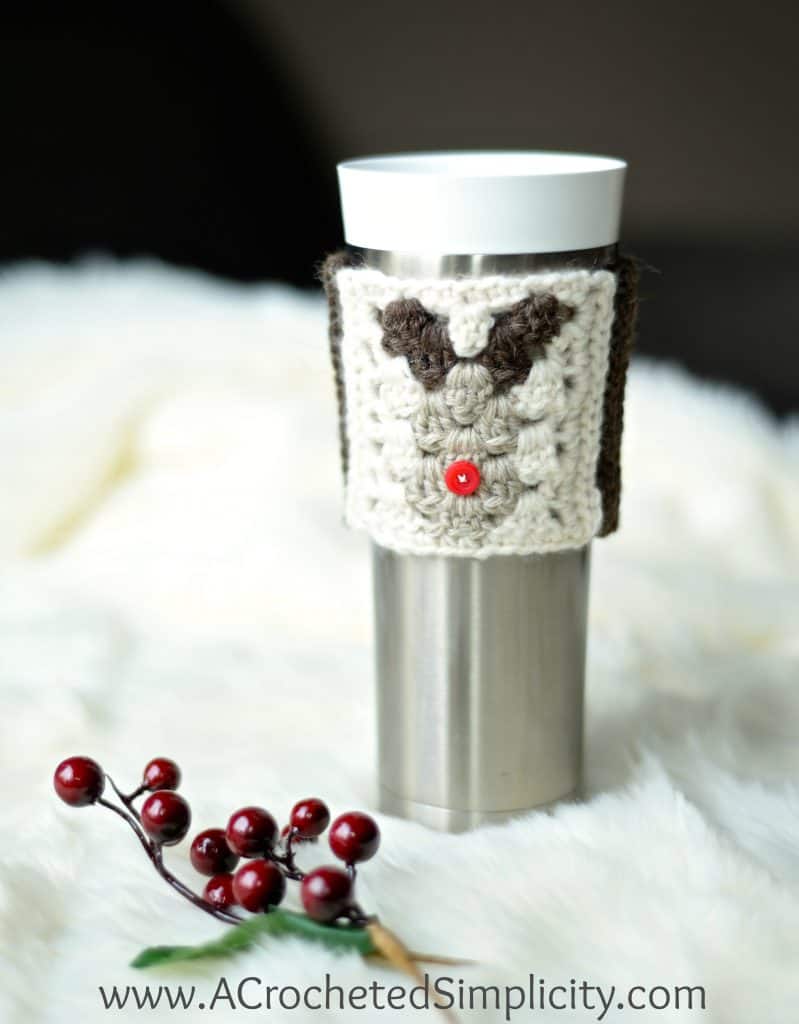 Free Crochet Pattern - Reindeer Coffee Sleeve / Cozy by A Crocheted Simplicity