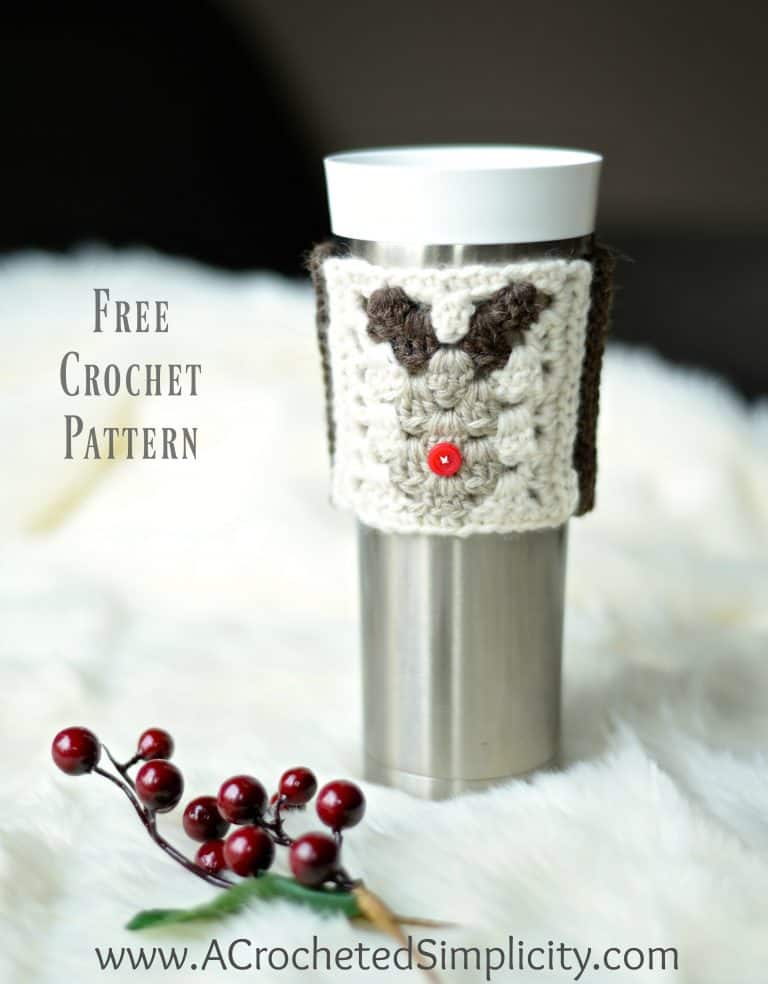 Free Crochet Pattern – Reindeer Coffee Cozy / Sleeve