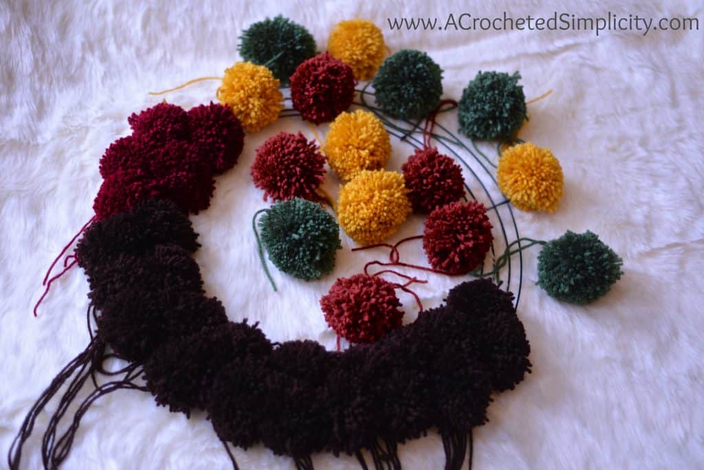 Free Crochet Pattern & DIY Project - How to Make A Turkey Pom Wreath by A Crocheted Simplicity