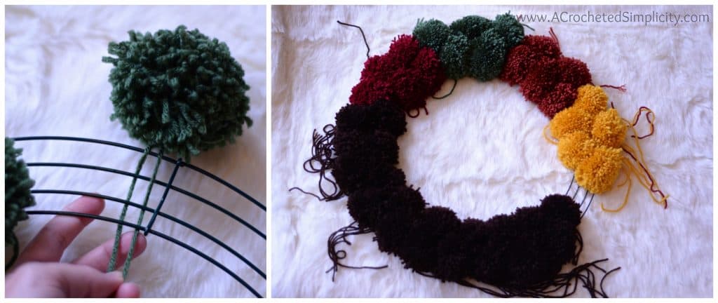 Free Crochet Pattern & DIY Project - How to Make A Turkey Pom Wreath by A Crocheted Simplicity