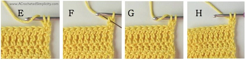 A crochet photo tutorial showing how to crochet an alternate treble crochet stitch.