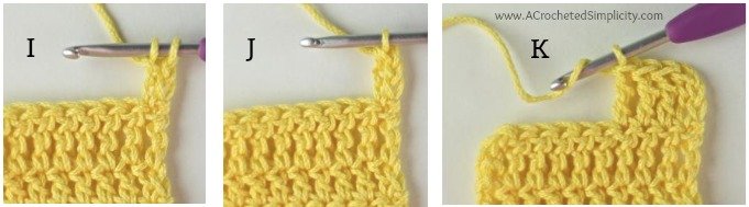 A crochet stitch tutorial showing how to crochet a chainless treble crochet stitch.