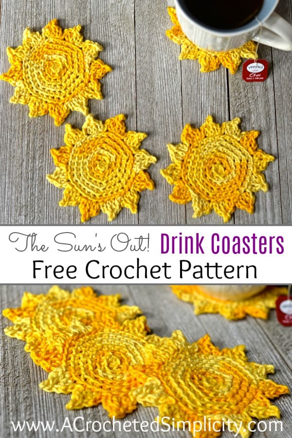 Free Crochet Pattern - The Sun's Out! Crochet Drink Coasters by A Crocheted Simplicity