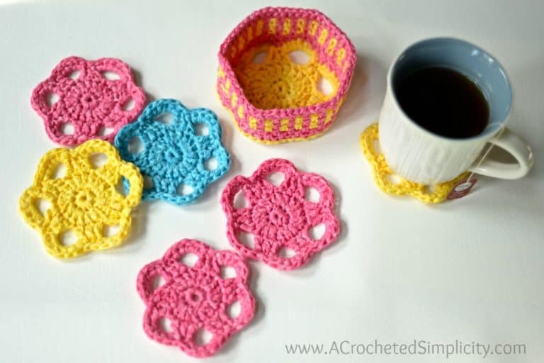 Flower Drink Coasters & Caddy – Free Crochet Pattern