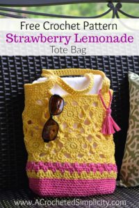 Free Crochet Pattern - Strawberry Lemonade Tote Bag by A Crocheted Simplicity #crochet #freecrochetpattern #crochettotebag