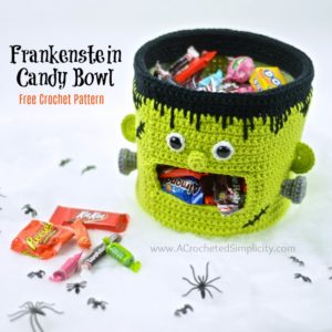 Free Crochet Pattern - Frankenstein Candy Bowl by A Crocheted Simplicity #crochet #freecrochetpattern #frankenstein #halloweencandydish