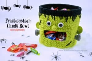 Free Crochet Pattern - Frankenstein Candy Bowl by A Crocheted Simplicity #crochet #freecrochetpattern #frankenstein #halloweencandydish