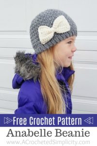 Free Crochet Pattern - Anabelle Beanie by A Crocheted Simplicity #crochet #crochethat #crochetbow #crochetbeanie #freecrochetpattern