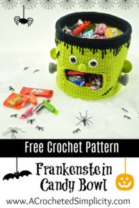 Free Crochet Pattern - Frankenstein Candy Bowl by A Crocheted Simplicity #crochet #freecrochetpattern #frankenstein #halloweencandydish