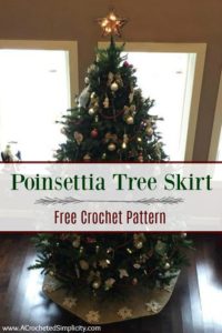 Free Crochet Pattern - Poinsettia Christmas Tree Skirt by A Crocheted Simplicity #crochet #crochettreeskirt #christmastreeskirt #crochetpoinsettia