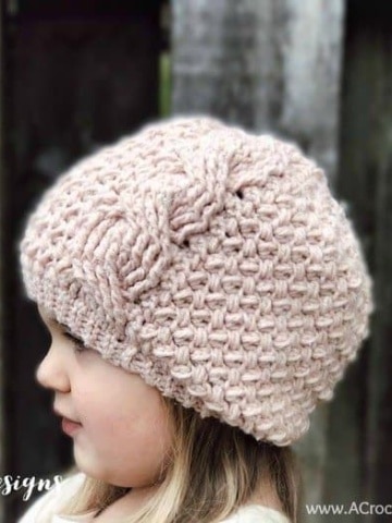 Free Crochet Pattern - Textured Twist Cabled Beanie & Slouch by A Crocheted Simplicity #crochet #freecrochetpattern #crochetbeanie #crochetslouch #crochetcables #crochetcabledhat