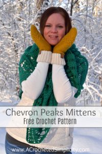 Free Crochet Pattern - Chevron Peaks Mittens by A Crocheted Simplicity #crochet #freecrochetpattern #crochetmittens #chevron #crochetchevron